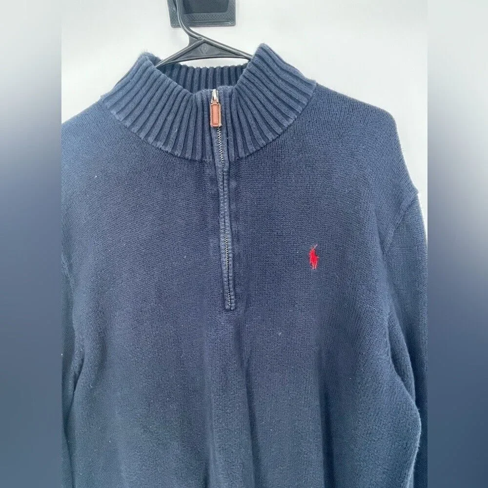 Men's Ralph, Lauren polo, pullover, quarter zip blue sweater,‎ size large